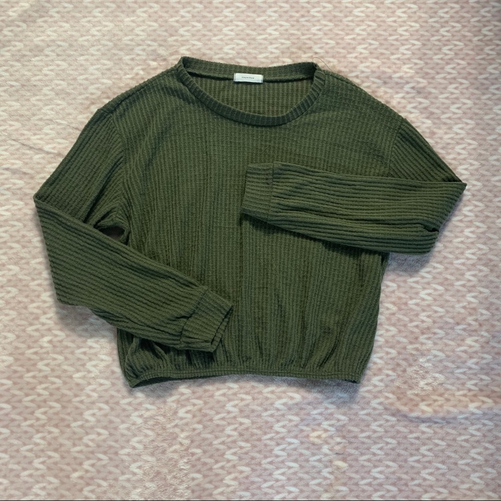 Long sleeve waffle knit crop top